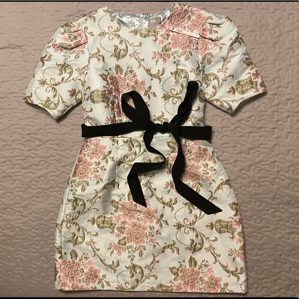 Asos Floral Structured Belted Dress
